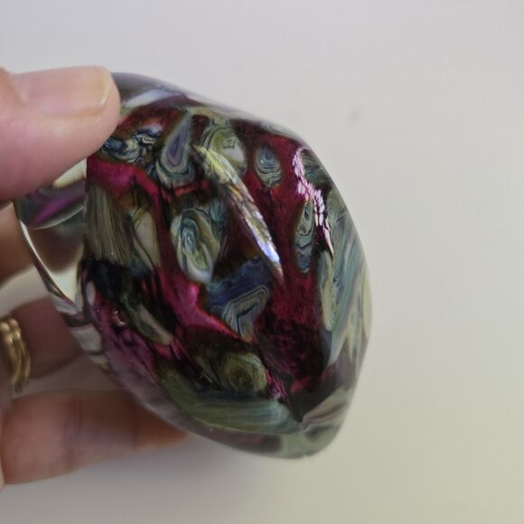 Robert Eickholt Heart Shaped Blown Glass Paperweight Green Purple Signed Vintage - Picture 7 of 12